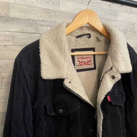 Levi's Classic Corduroy Sherpa-Lined Trucker Jacket Men Size XL Navy Blue - Picture 11 of 11